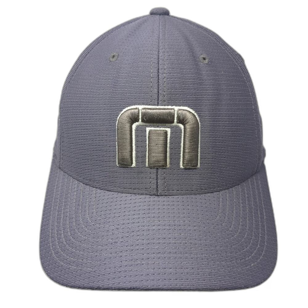 TravisMathew Baseball Cap Gray M Fitted Hat Flexfit Polyester Curved Brim Golf